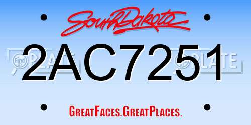2AC7251 South Dakota License Plate