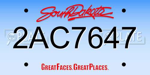 2AC7647 South Dakota License Plate