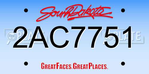 2AC7751 South Dakota License Plate
