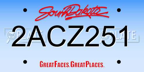 2ACZ251 South Dakota License Plate