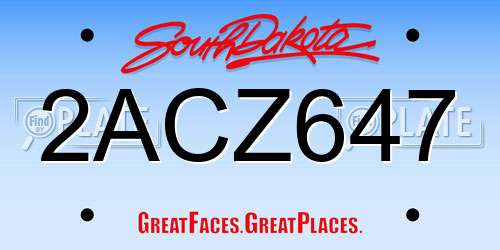 2ACZ647 South Dakota License Plate