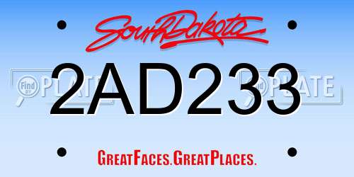 2AD233 South Dakota License Plate
