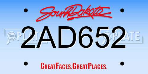 2AD652 South Dakota License Plate