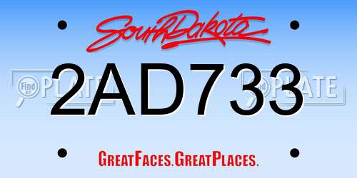 2AD733 South Dakota License Plate
