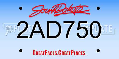 2AD750 South Dakota License Plate