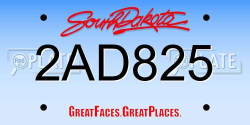 2AD825 South Dakota License Plate