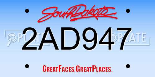 2AD947 South Dakota License Plate