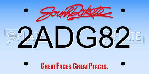 2ADG82 South Dakota License Plate