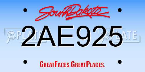 2AE925 South Dakota License Plate