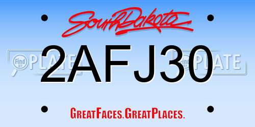 2AFJ30 South Dakota License Plate