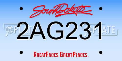 2AG231 South Dakota License Plate