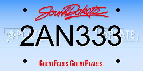 2AN333 South Dakota License Plate