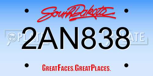 2AN838 South Dakota License Plate