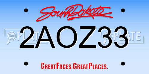 2AOZ33 South Dakota License Plate