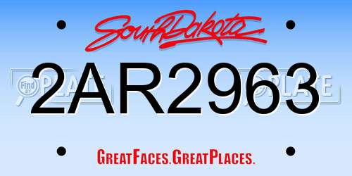 2AR2963 South Dakota License Plate