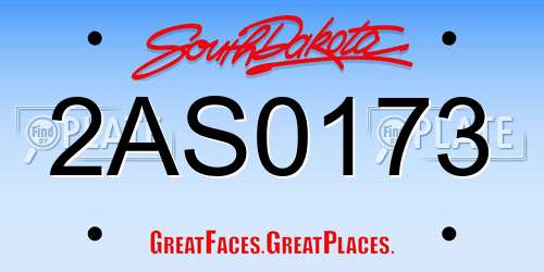 2AS0173 South Dakota License Plate