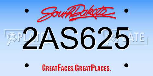 2AS625 South Dakota License Plate
