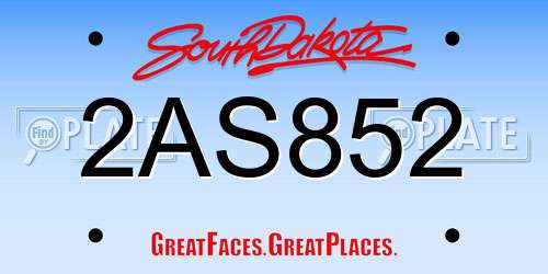 2AS852 South Dakota License Plate