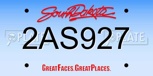 2AS927 South Dakota License Plate
