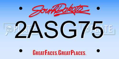 2ASG75 South Dakota License Plate