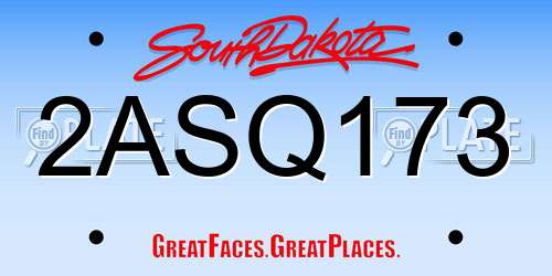 2ASQ173 South Dakota License Plate