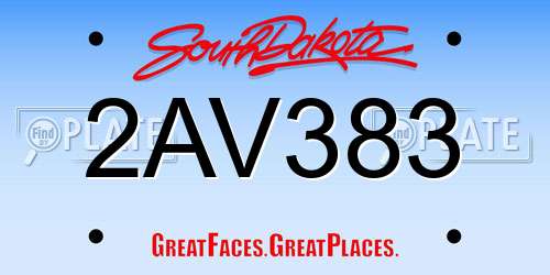 2AV383 South Dakota License Plate