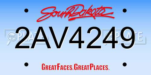 2AV4249 South Dakota License Plate