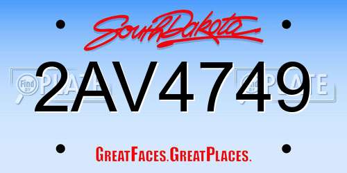 2AV4749 South Dakota License Plate