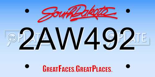 2AW492 South Dakota License Plate