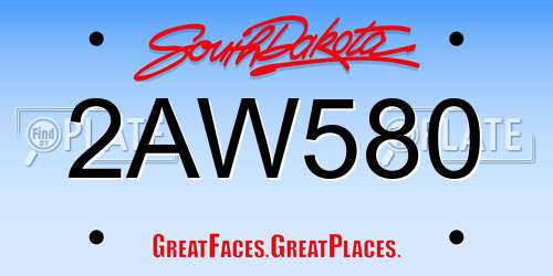 2AW580 South Dakota License Plate