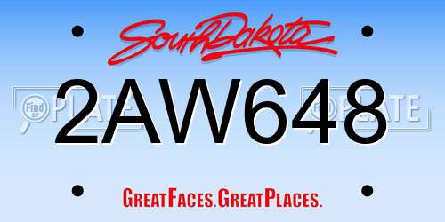 2AW648 South Dakota License Plate