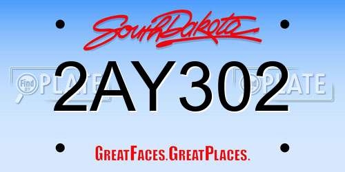 2AY302 South Dakota License Plate
