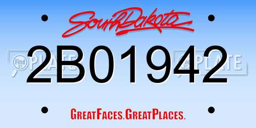 2B01942 South Dakota License Plate