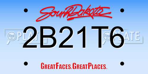 2B21T6 South Dakota License Plate