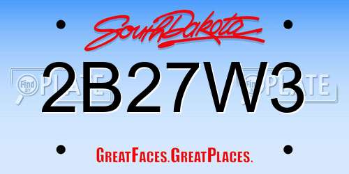 2B27W3 South Dakota License Plate