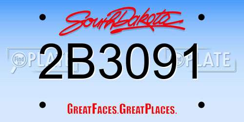 2B3091 South Dakota License Plate