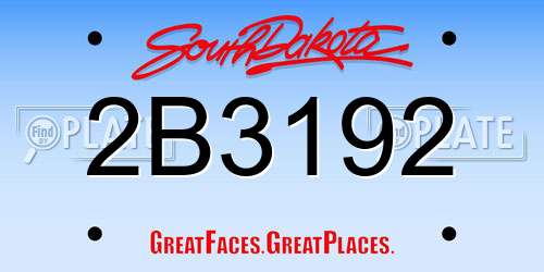 2B3192 South Dakota License Plate
