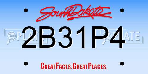 2B31P4 South Dakota License Plate