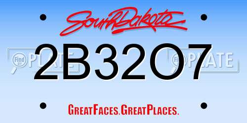2B32O7 South Dakota License Plate