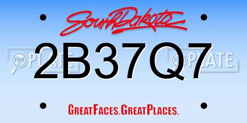 2B37Q7 South Dakota License Plate