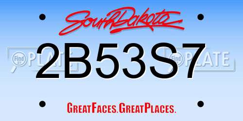 2B53S7 South Dakota License Plate