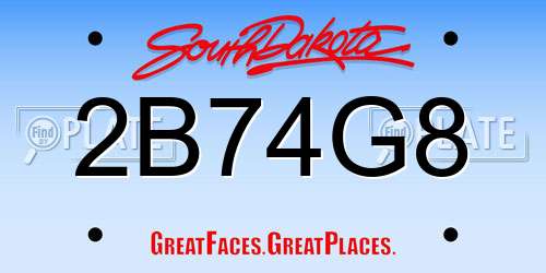 2B74G8 South Dakota License Plate
