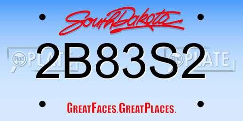 2B83S2 South Dakota License Plate