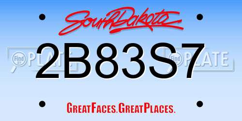 2B83S7 South Dakota License Plate