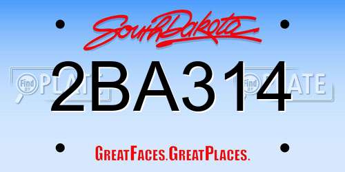 2BA314 South Dakota License Plate