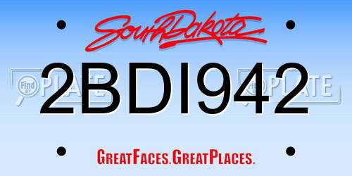 2BDI942 South Dakota License Plate