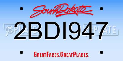 2BDI947 South Dakota License Plate