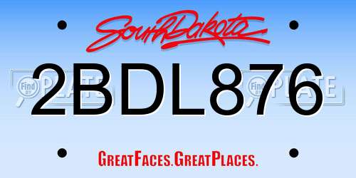 2BDL876 South Dakota License Plate