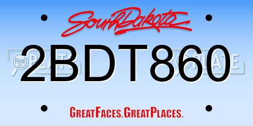 2BDT860 South Dakota License Plate