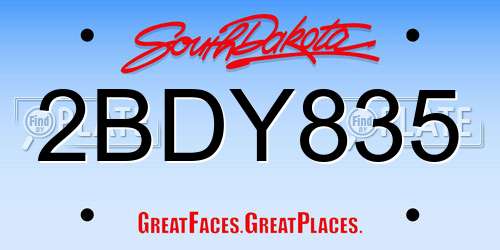 2BDY835 South Dakota License Plate